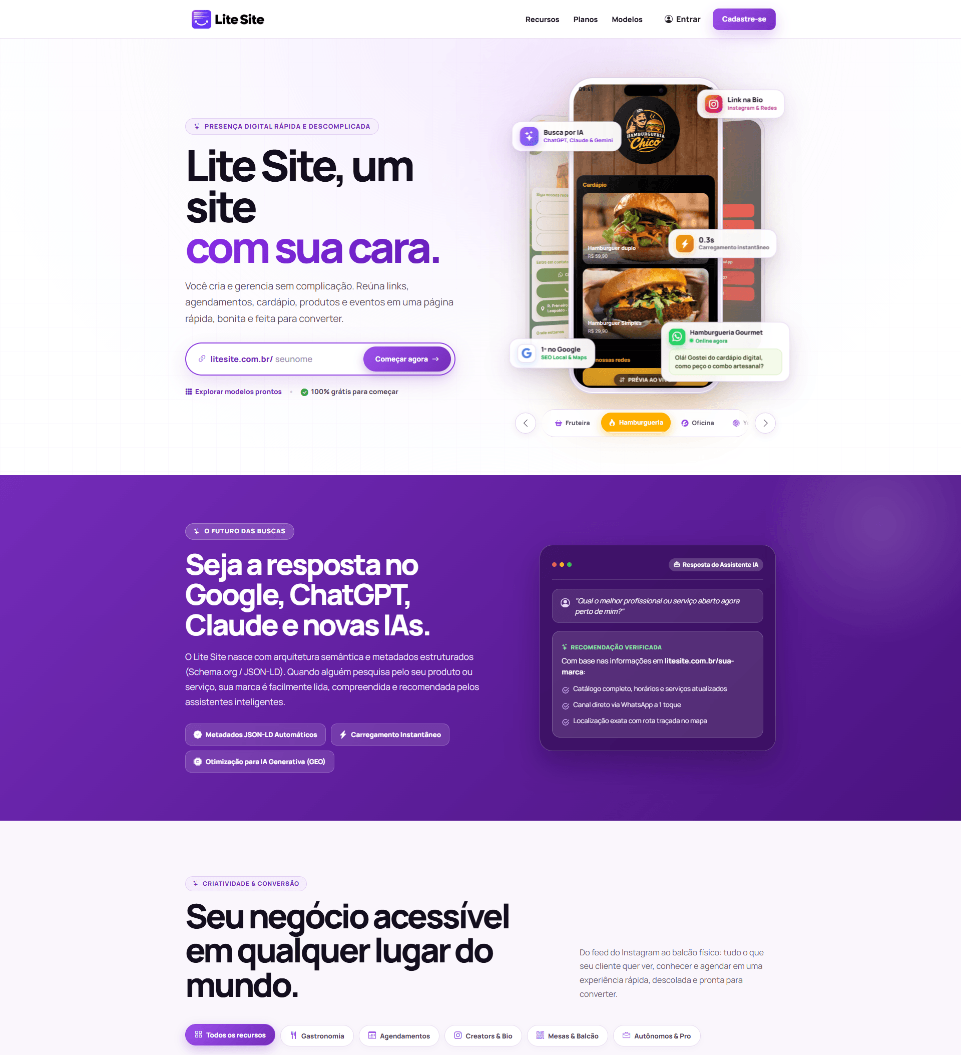 Prévia do site Lite Site